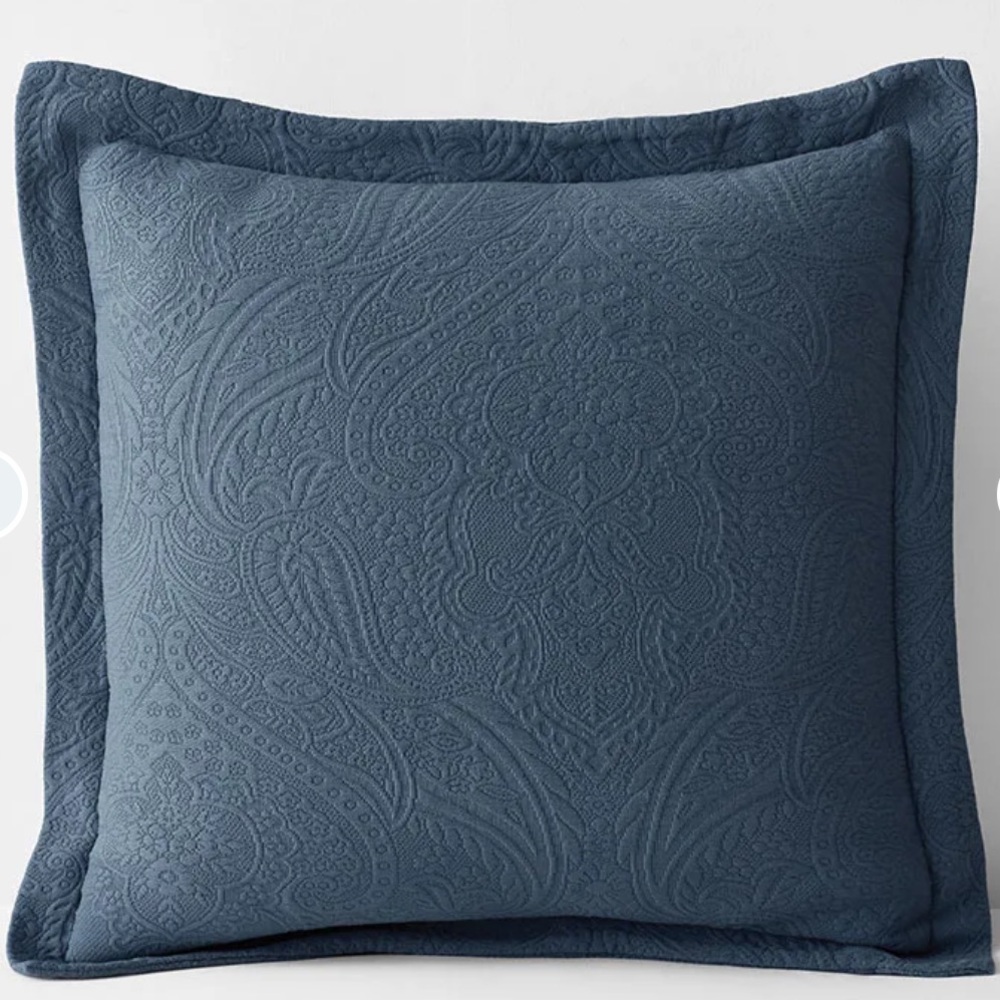 The Company Store Euro Pillow Sham Steel Blue Quilted Case Cotton 26x26 lot of 2